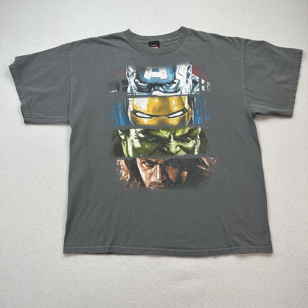 Marvel Shirt Mens XL Gray Mad Engine Marvel Avengers Comics Iron Man Hulk Thor